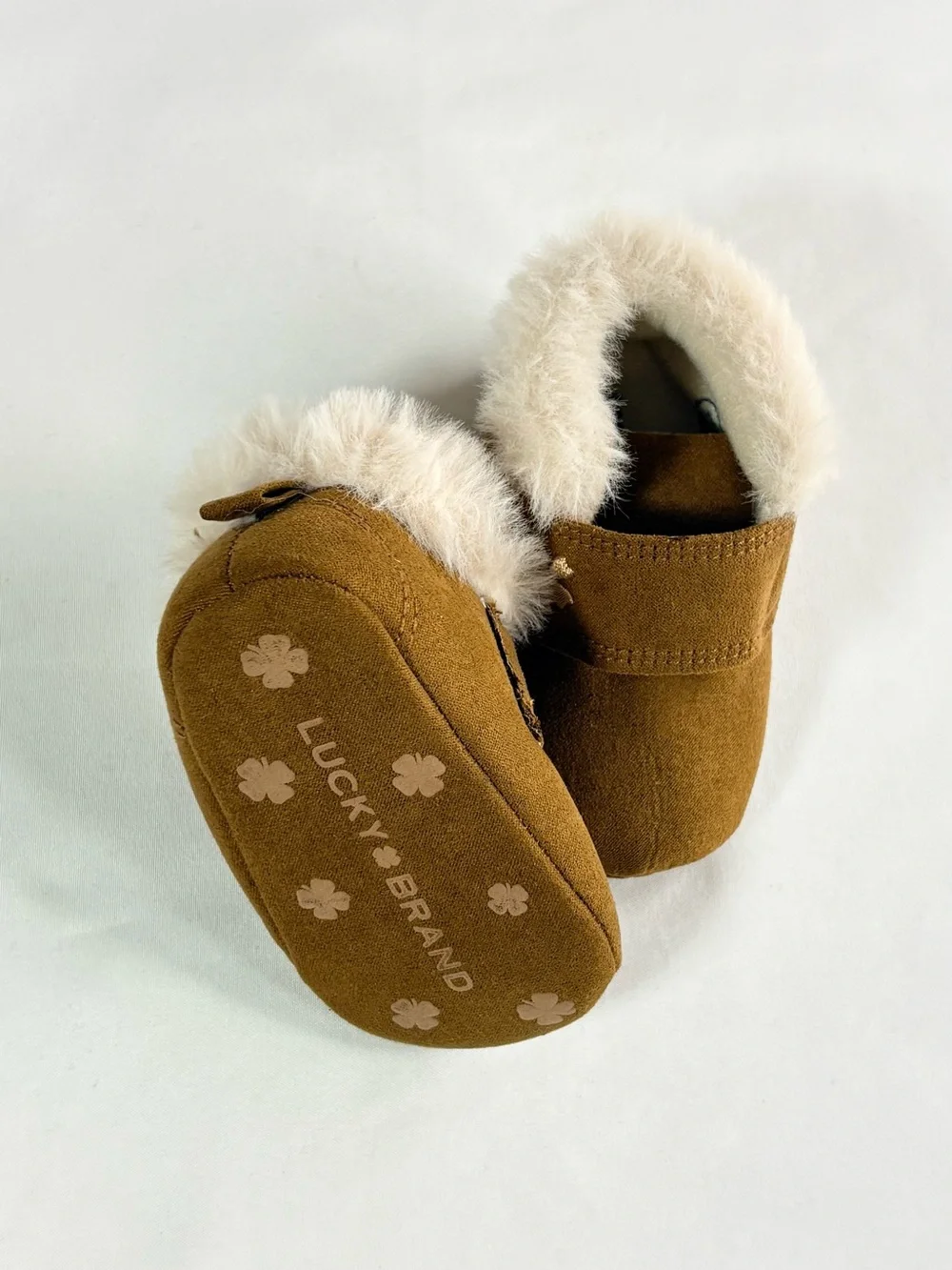 Lucky Brand Brown Faux-Suede Baby Walker Shoes with Cream Shearling